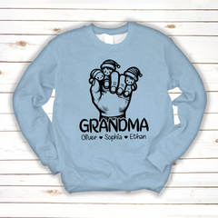 Lofaris Grandma With Facekids Grandkids Hands christmas Sweatshirt