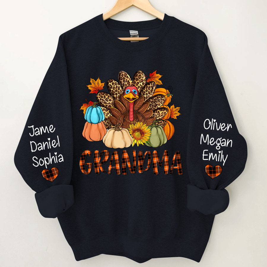 Lofaris Turkey Pumpkin Grandma and Kids Custom Name CTH01 Sweatshirt