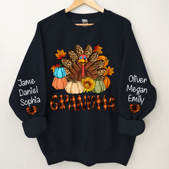 Lofaris Turkey Pumpkin Grandma and Kids Custom Name CTH01 Sweatshirt