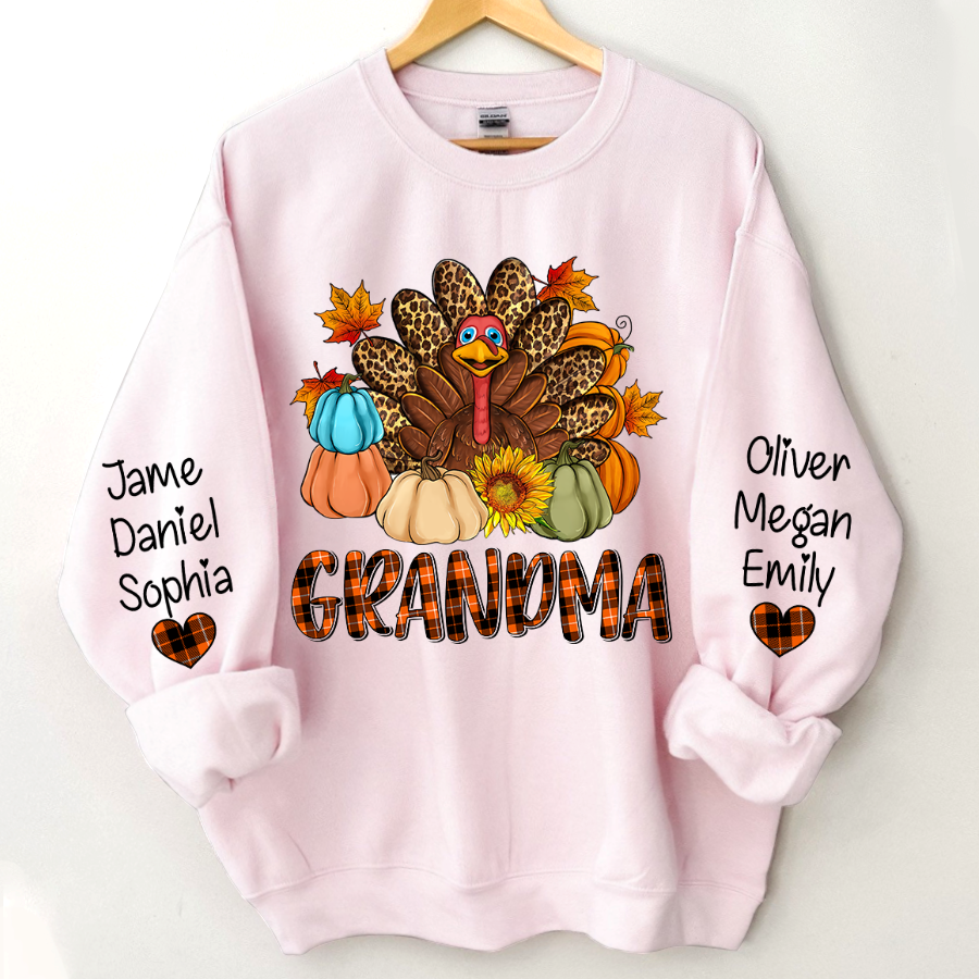 Lofaris Turkey Pumpkin Grandma and Kids Custom Name CTH01 Sweatshirt