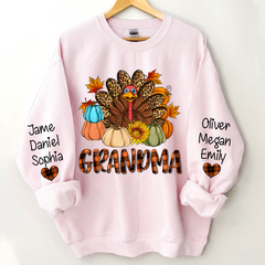 Lofaris Turkey Pumpkin Grandma and Kids Custom Name CTH01 Sweatshirt