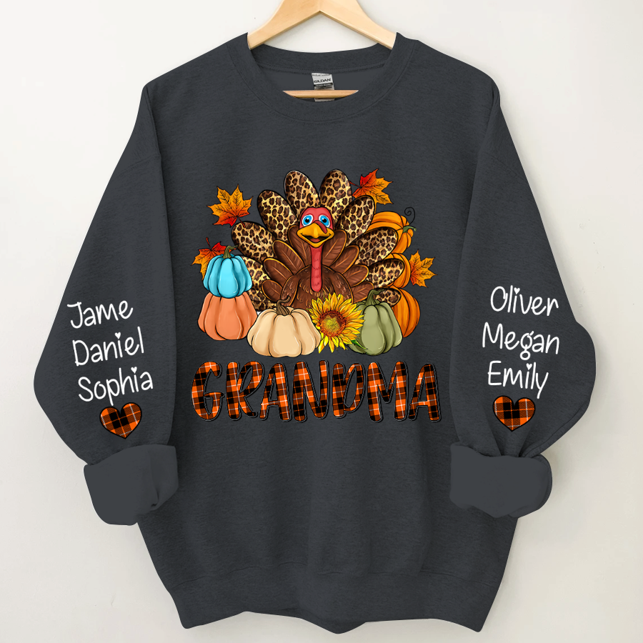 Lofaris Turkey Pumpkin Grandma and Kids Custom Name CTH01 Sweatshirt