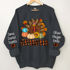 Lofaris Turkey Pumpkin Grandma and Kids Custom Name CTH01 Sweatshirt