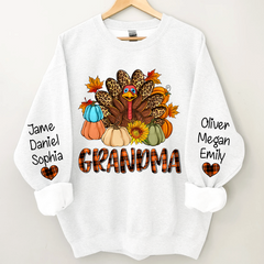 Lofaris Turkey Pumpkin Grandma and Kids Custom Name CTH01 Sweatshirt