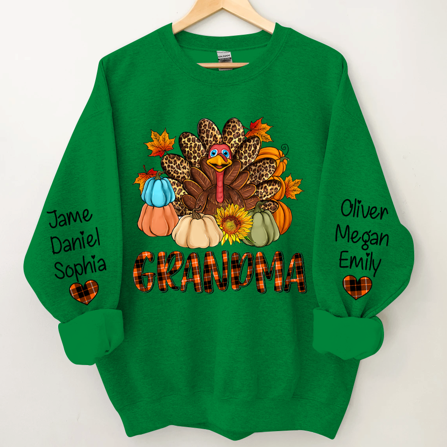 Lofaris Turkey Pumpkin Grandma and Kids Custom Name CTH01 Sweatshirt