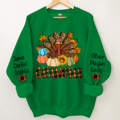 Lofaris Turkey Pumpkin Grandma and Kids Custom Name CTH01 Sweatshirt