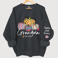 Lofaris Personalized Grandma Est Painted Color Pumpkin And Grandkids Autumn Sweatshirt