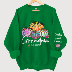 Lofaris Personalized Grandma Est Painted Color Pumpkin And Grandkids Autumn Sweatshirt