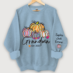 Lofaris Personalized Grandma Est Painted Color Pumpkin And Grandkids Autumn Sweatshirt