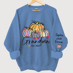 Lofaris Personalized Grandma Est Painted Color Pumpkin And Grandkids Autumn Sweatshirt