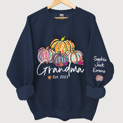 Lofaris Personalized Grandma Est Painted Color Pumpkin And Grandkids Autumn Sweatshirt