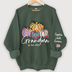 Lofaris Personalized Grandma Est Painted Color Pumpkin And Grandkids Autumn Sweatshirt