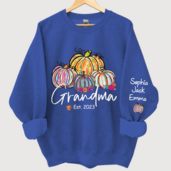 Lofaris Personalized Grandma Est Painted Color Pumpkin And Grandkids Autumn Sweatshirt