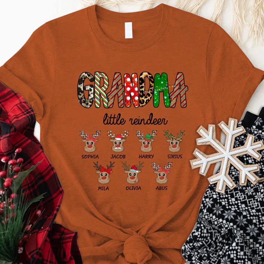 Lofaris Grandma Little Reindeer Custom Christmas T-Shirt