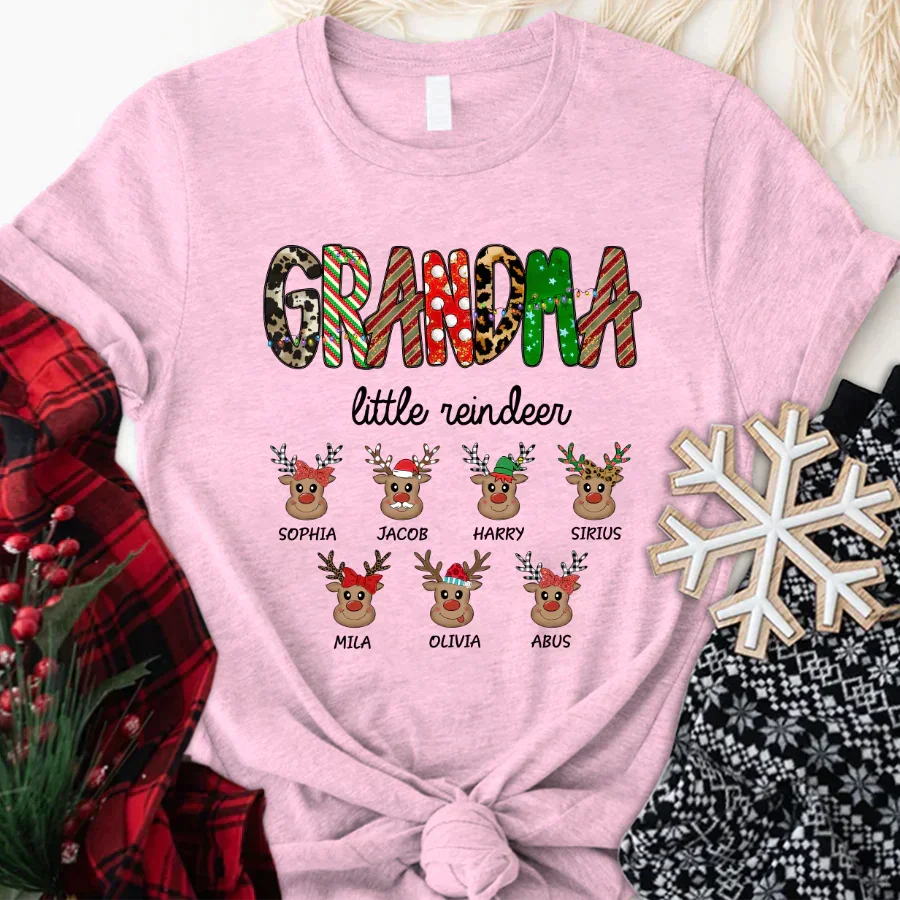 Lofaris Grandma Little Reindeer Custom Christmas T-Shirt