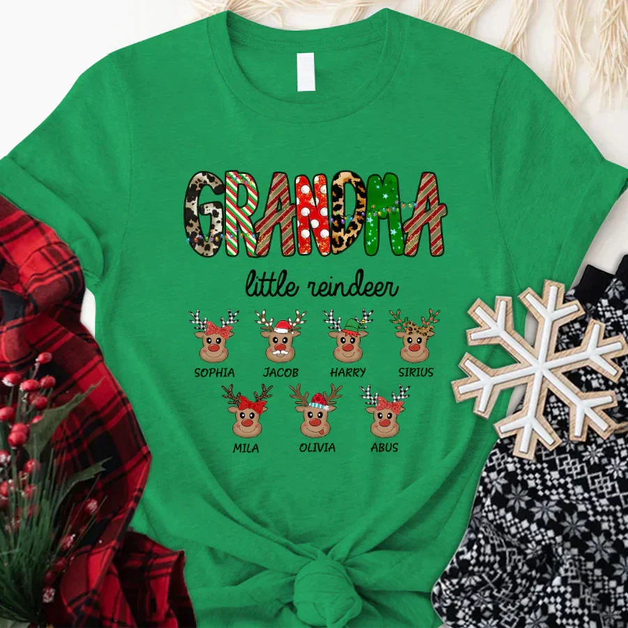 Lofaris Grandma Little Reindeer Custom Christmas T-Shirt