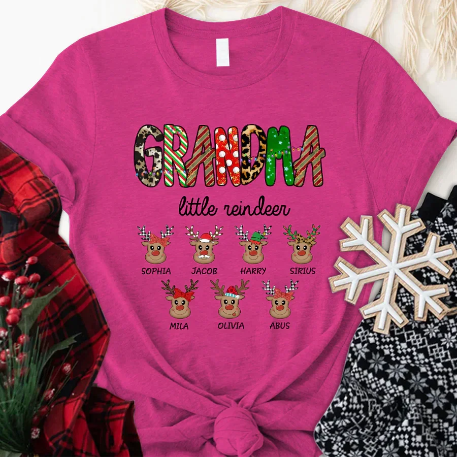 Lofaris Grandma Little Reindeer Custom Christmas T-Shirt