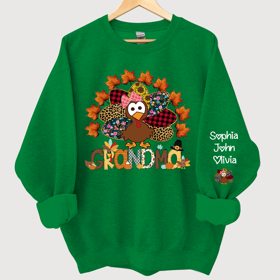 Lofaris Nana And Grandkids Thanksgiving Autumn Turkey Sweatshirt