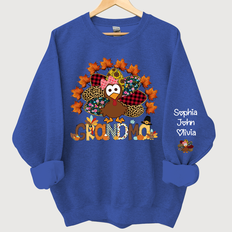 Lofaris Nana And Grandkids Thanksgiving Autumn Turkey Sweatshirt