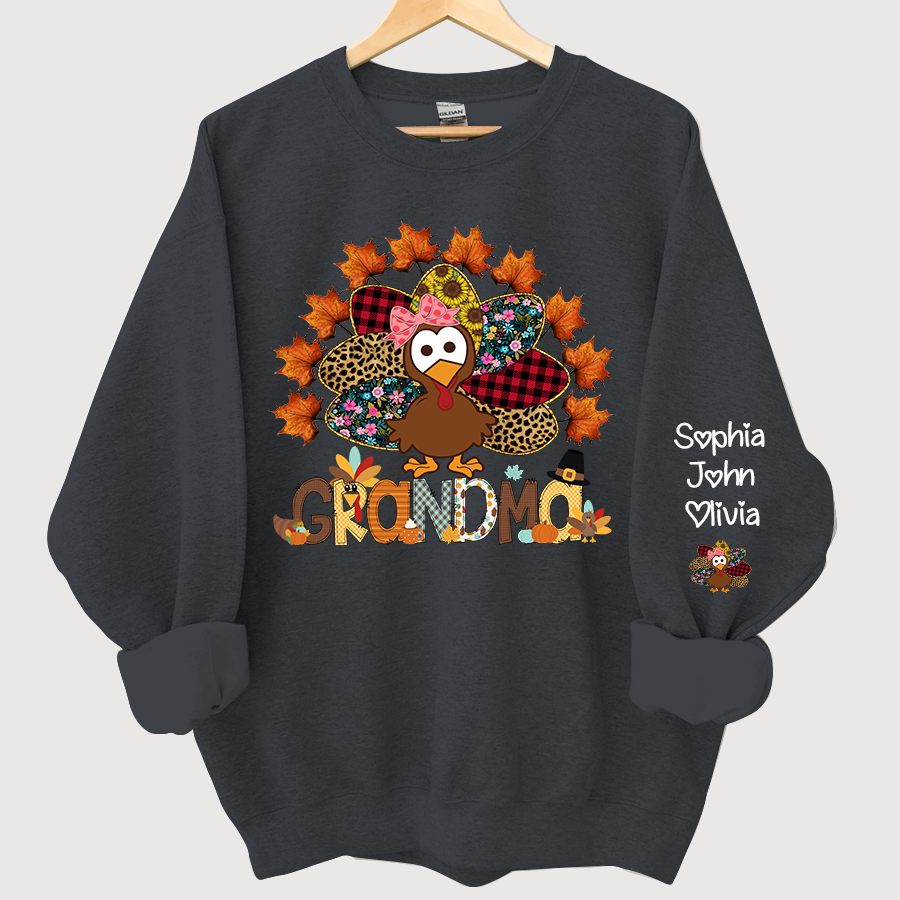 Lofaris Nana And Grandkids Thanksgiving Autumn Turkey Sweatshirt
