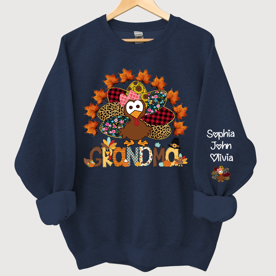 Lofaris Nana And Grandkids Thanksgiving Autumn Turkey Sweatshirt