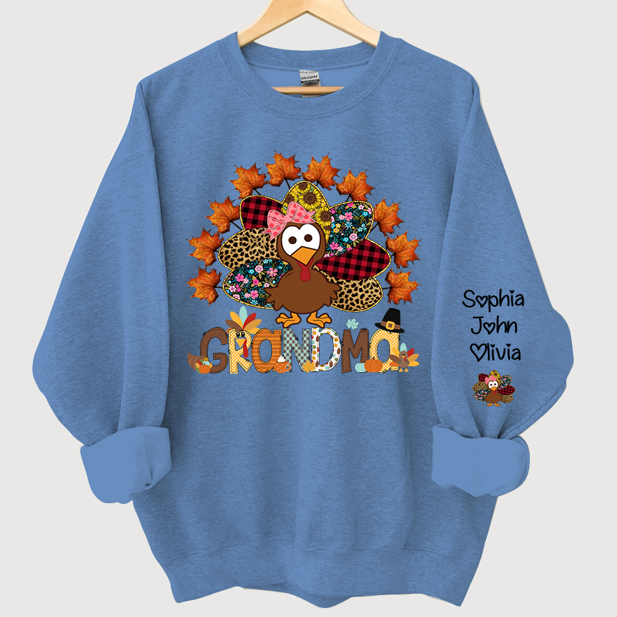 Lofaris Nana And Grandkids Thanksgiving Autumn Turkey Sweatshirt