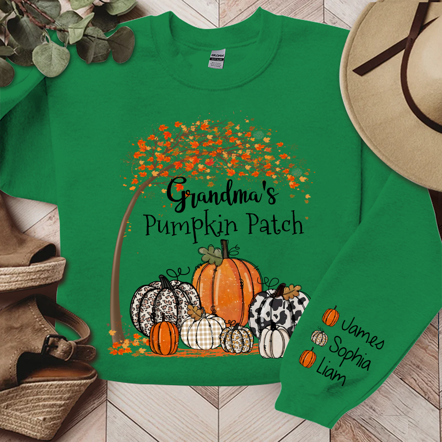 Lofaris Grandma Pumpkin Patch Autumn Custom Name Sweatshirt