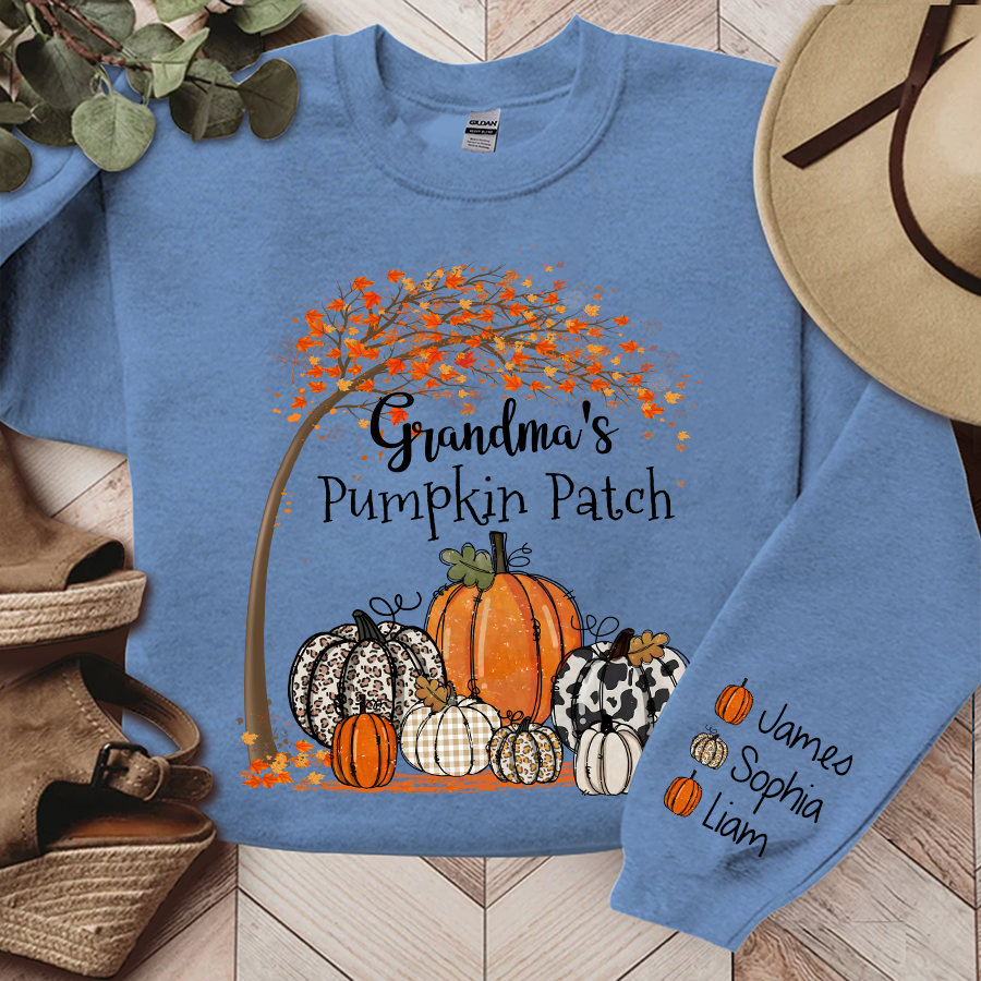 Lofaris Grandma Pumpkin Patch Autumn Custom Name Sweatshirt