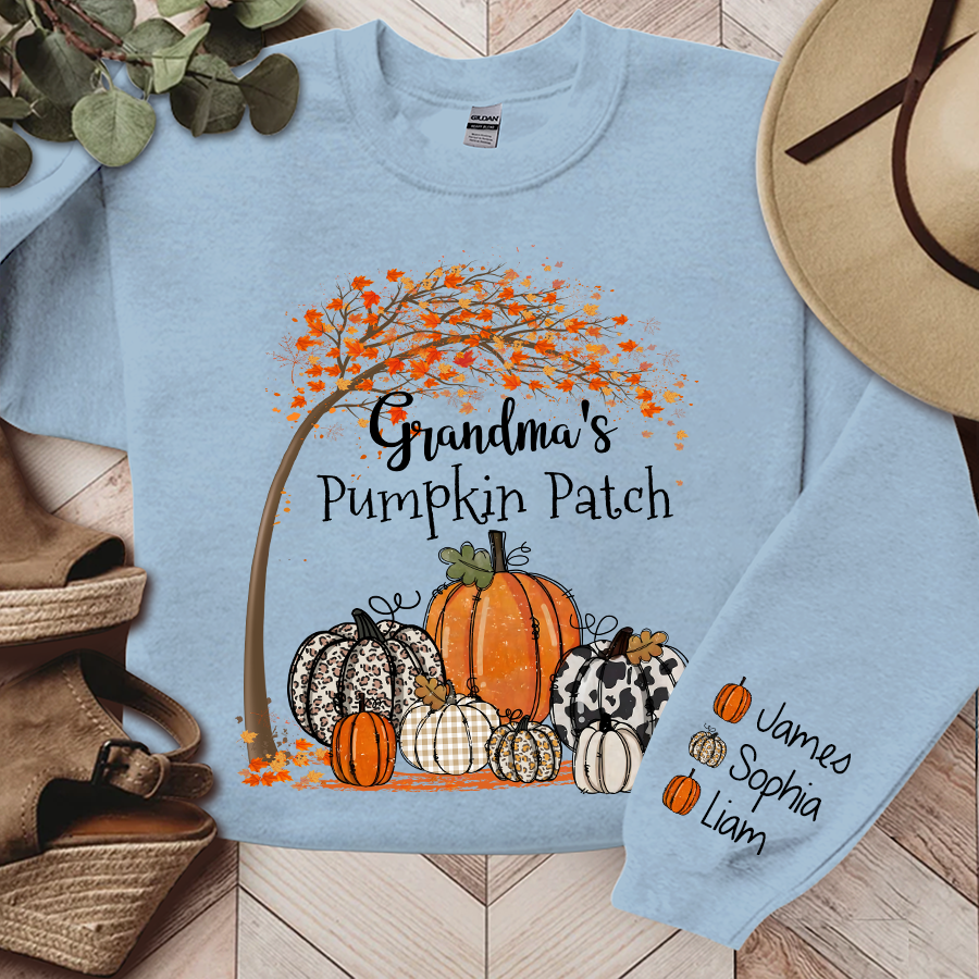 Lofaris Grandma Pumpkin Patch Autumn Custom Name Sweatshirt