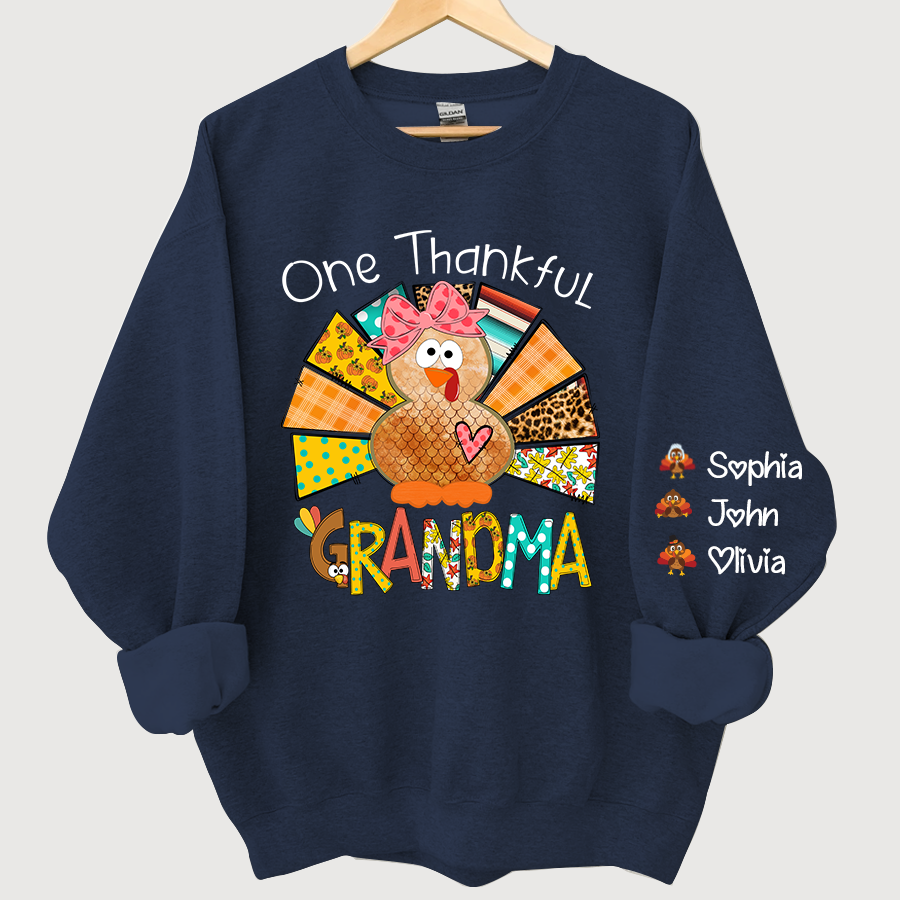 Lofaris Grandma Turkey Custom Name Thanksgiving Sweatshirt