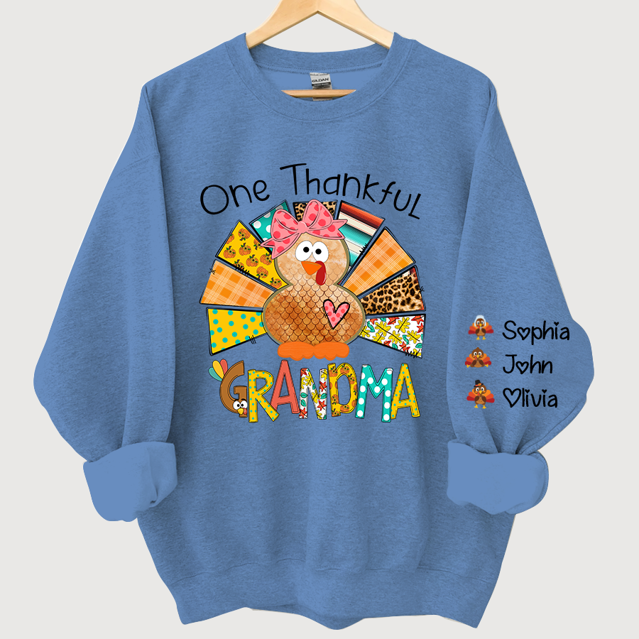 Lofaris Grandma Turkey Custom Name Thanksgiving Sweatshirt