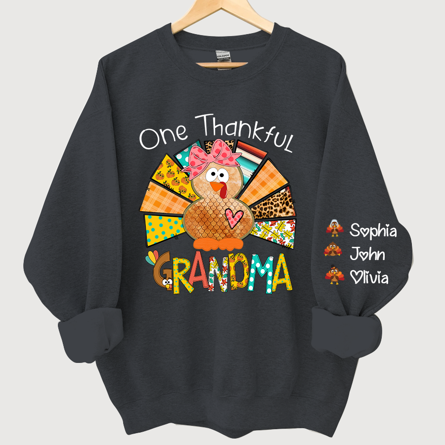 Lofaris Grandma Turkey Custom Name Thanksgiving Sweatshirt