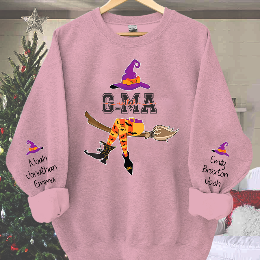 Lofaris Personalized Grandma Witch Shirt Custom with Grandkids Names Fall Halloween Sweatshirt 3