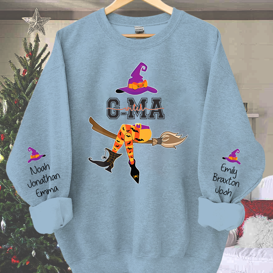 Lofaris Personalized Grandma Witch Shirt Custom with Grandkids Names Fall Halloween Sweatshirt 3