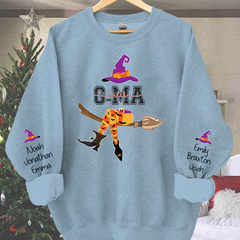 Lofaris Personalized Grandma Witch Shirt Custom with Grandkids Names Fall Halloween Sweatshirt 3