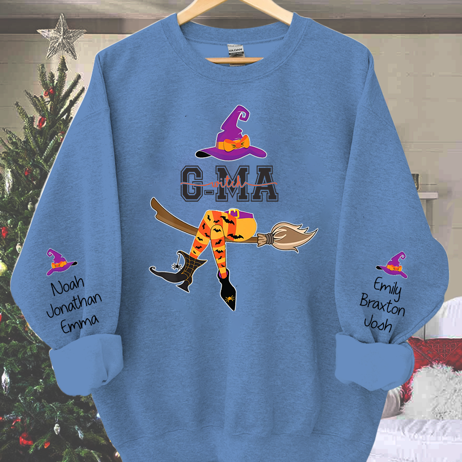 Lofaris Personalized Grandma Witch Shirt Custom with Grandkids Names Fall Halloween Sweatshirt 3