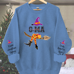 Lofaris Personalized Grandma Witch Shirt Custom with Grandkids Names Fall Halloween Sweatshirt 3