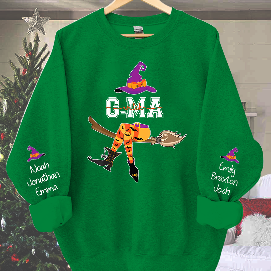 Lofaris Personalized Grandma Witch Shirt Custom with Grandkids Names Fall Halloween Sweatshirt 3