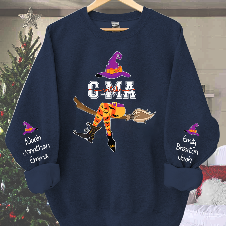Lofaris Personalized Grandma Witch Shirt Custom with Grandkids Names Fall Halloween Sweatshirt 3