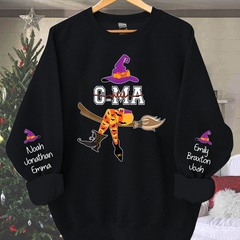 Lofaris Personalized Grandma Witch Shirt Custom with Grandkids Names Fall Halloween Sweatshirt 3