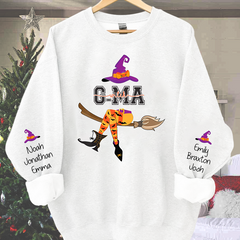 Lofaris Personalized Grandma Witch Shirt Custom with Grandkids Names Fall Halloween Sweatshirt 3
