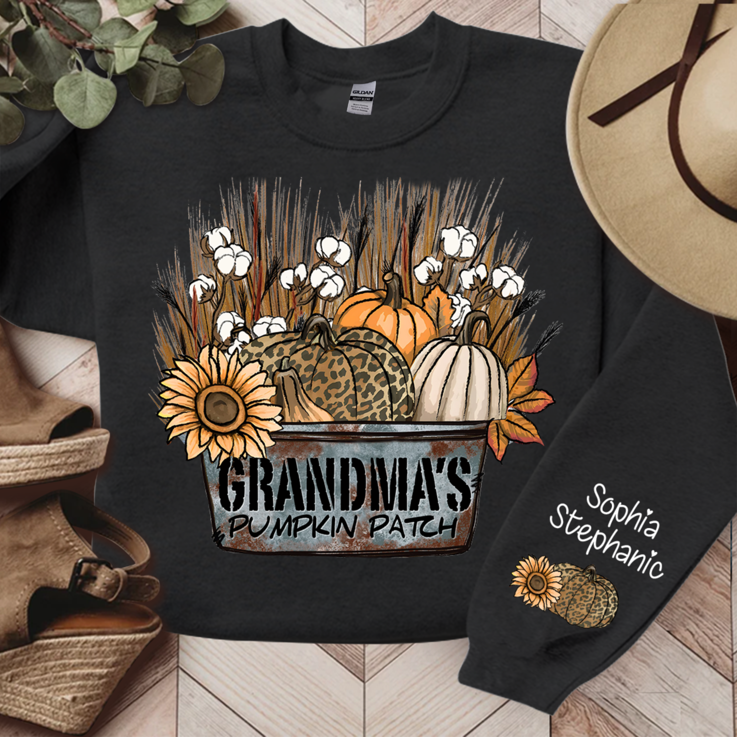 Lofaris Grandmas Pumpkin Patch Autumn Custom Name Sweatshirt