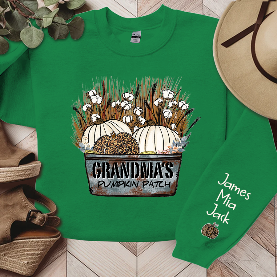 Lofaris Personalized Grandma¡¯s With Pumpkin Patch Grandkids Names Sweatshirt