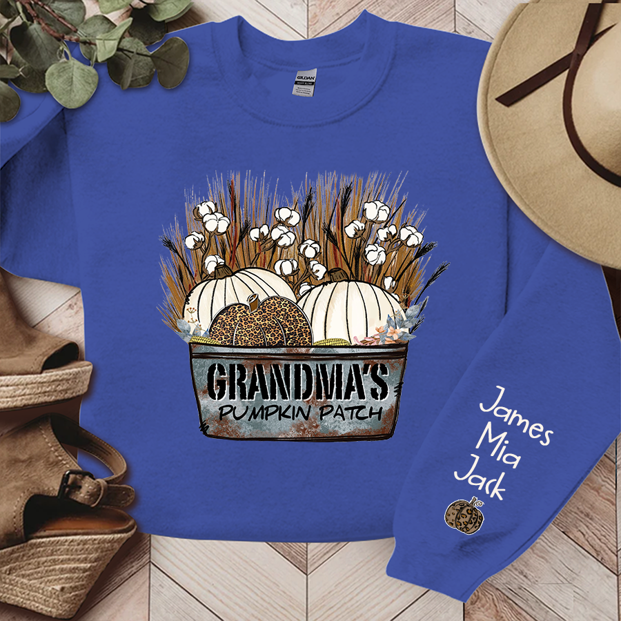 Lofaris Personalized Grandma¡¯s With Pumpkin Patch Grandkids Names Sweatshirt