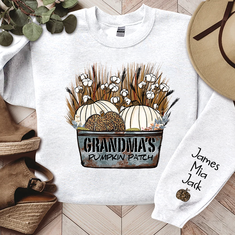 Lofaris Personalized Grandma¡¯s With Pumpkin Patch Grandkids Names Sweatshirt