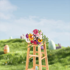 Lofaris Grass Lawn Eggs Rabbit Easter Spring Scene Backdrop
