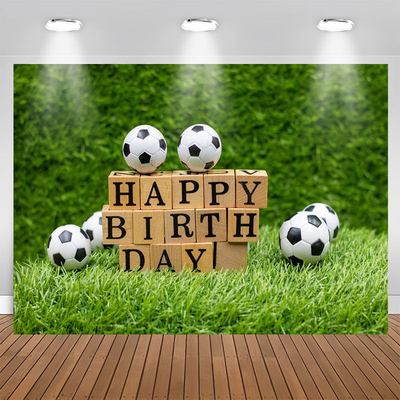 Lofaris Grassland Leaves Wall Soccers Bokeh Birthday Backdrop