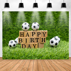 Lofaris Grassland Leaves Wall Soccers Bokeh Birthday Backdrop