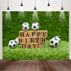 Lofaris Grassland Leaves Wall Soccers Bokeh Birthday Backdrop