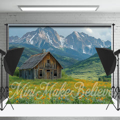 Lofaris Grassland Mountain Wooden House Spring Photo Backdrop